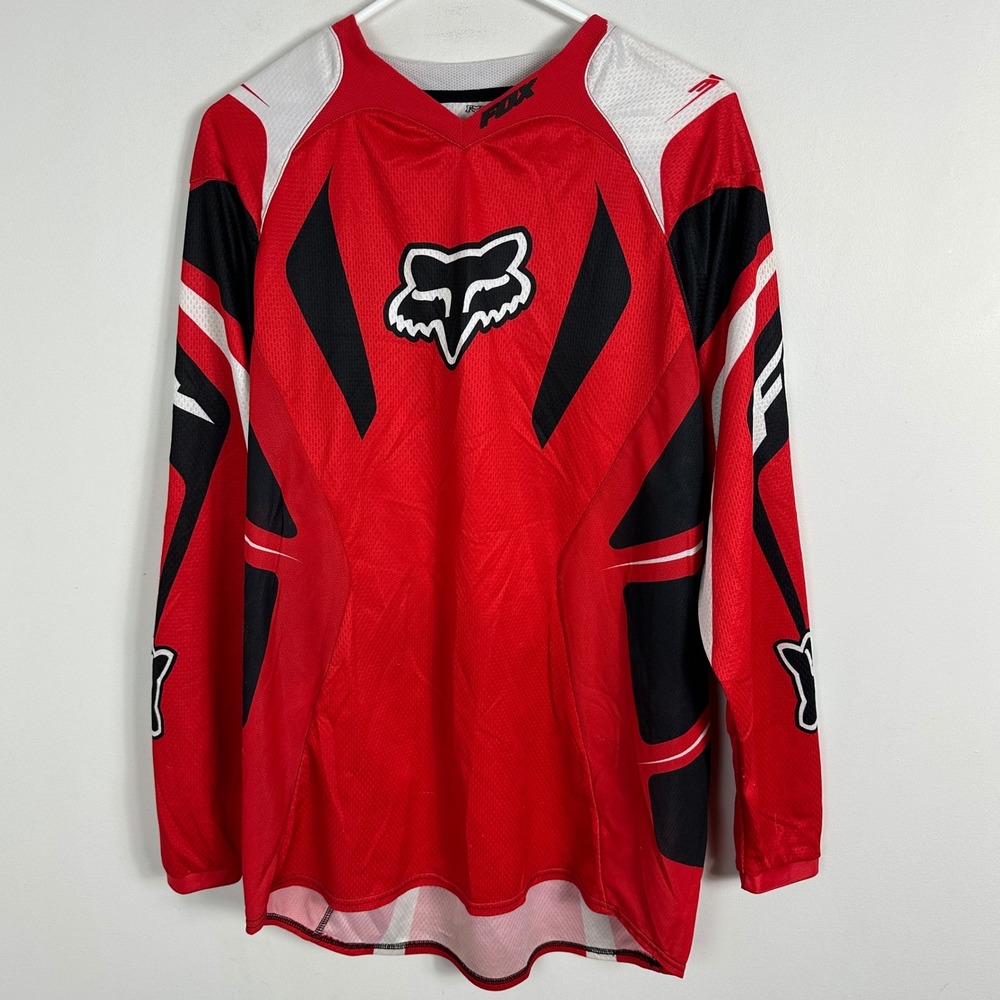 Fox Racing Motorcross Jersey Mens Size‎ Large Biking Red Black White Shirt Long